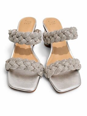 Silver Braided Double-Strap Slide Mules